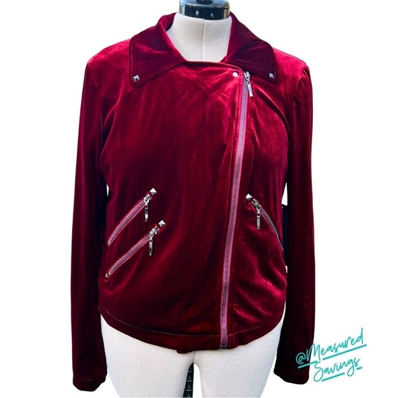 Bagatelle [NWT] Burgundy Wine Velvet-like Moto Jacket - Size Large - Picture 7 of 14